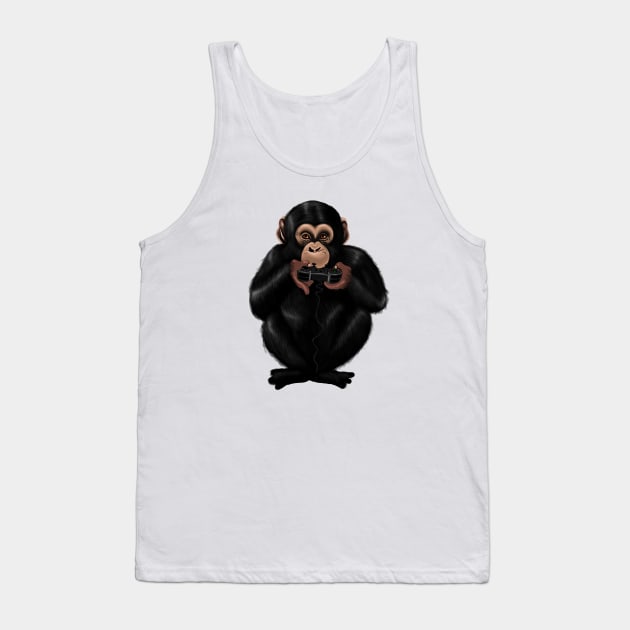 Chimp Monkey Playing Video Games Funny Tank Top by Merchweaver